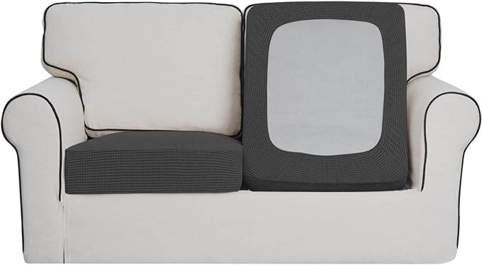 Easy-Going Stretch Individual Loveseat Couch Cushion Cover Sofa Cushion Furniture Protector Sofa slipcover Soft Flexibility with Elastic Bottom (2-Piece Loveseat Cushion Cover, Dark Gray)