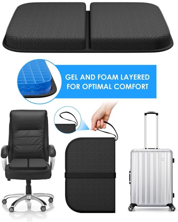 Gel Seat Cushion Portable Travel Cushions, 16.5" x 12" Large Size Super Thick Foldable Chair Seat Cushion Lightweight for Car Office Chair Wheelchair, Pressure Sores Tailbone Pain Relief