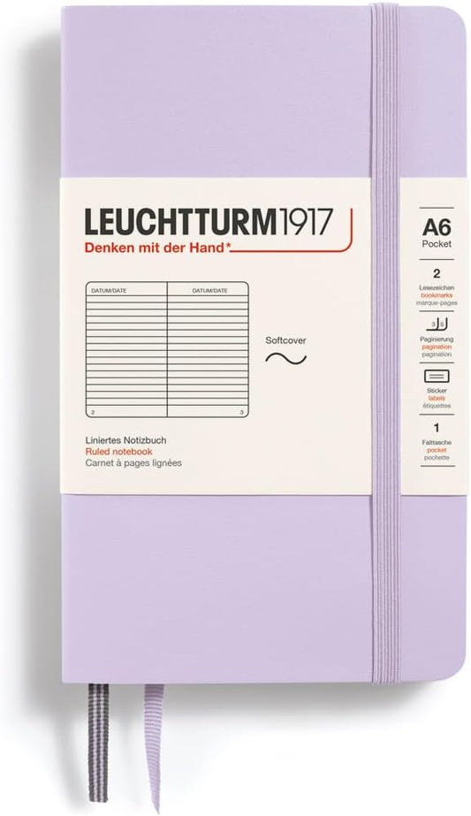LEUCHTTURM1917 - Notebook Softcover Pocket A6-123 Numbered Pages for Writing and Journaling (Ruled, Lilac)