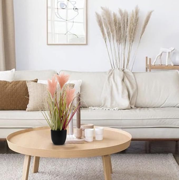 Briful Small Fake Plants 17" Faux Pink Pampas Grass Plants Decor Artificial Potted Plants for Home Office Desk Room Bathroom House Garden Indoor or Outdoor Decoration