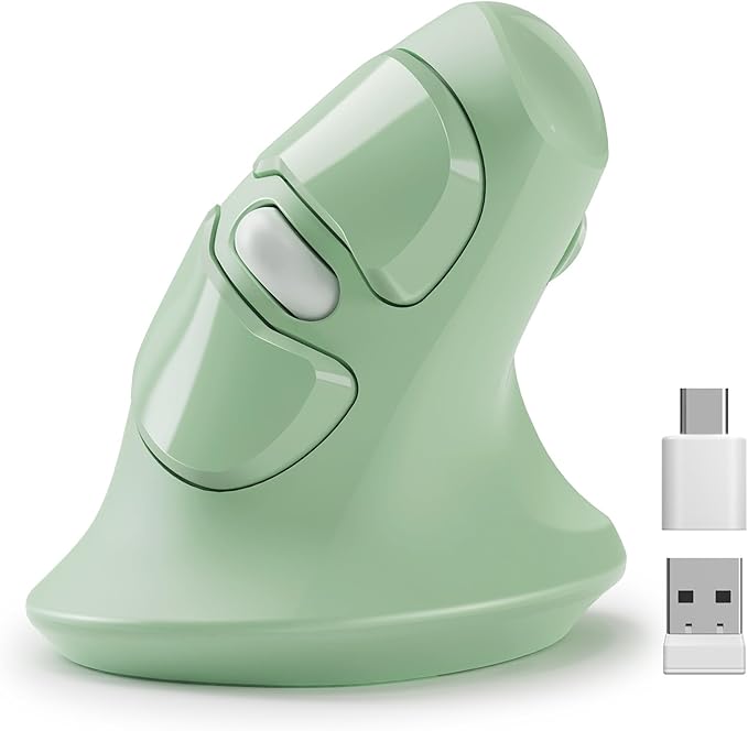 MicroPack Ergonomic Mouse, Vertical Wireless Mouse with USB A & Type-C Receiver, Ergo Design Reduces Muscle Strain, 6 Buttons 800/1200/1600 DPI Mouse for Windows, Mac, PC, Laptop, Green