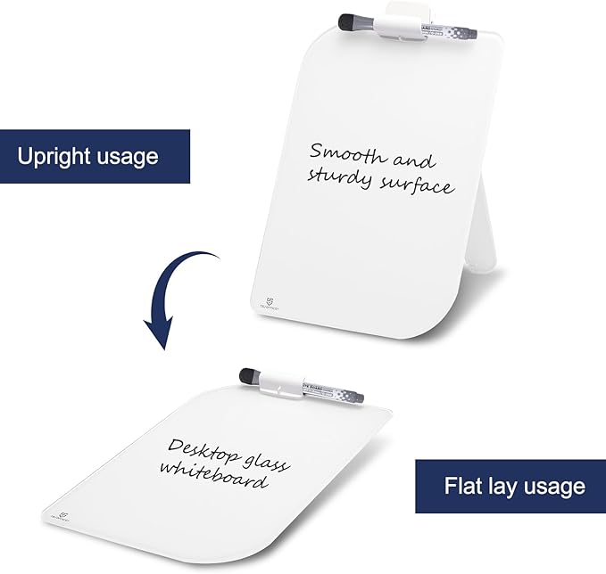 TSJ OFFICE Small Desktop Whiteboard - 12 X 8 Inches Glass Dry Erase Board with Stand, Desk Board Buddy for Home, Office, School Supply