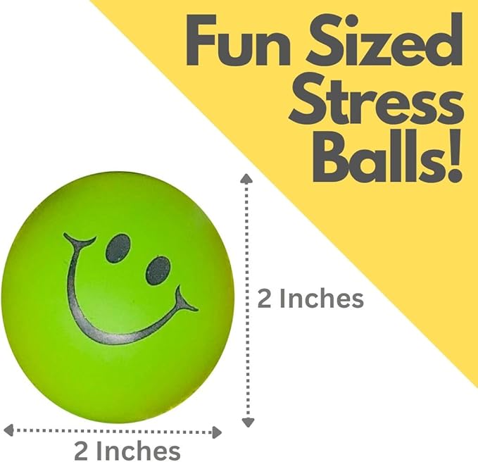 Podzly 24 Pack Smiley Face Stress Balls - Bulk Colorful Neon Squeeze Face Ball - Fidget Squishy Toys - Ideal for Classrooms, Anxiety Relief, Gifts, Party Favors, Autism & Self-Regulation Therapy