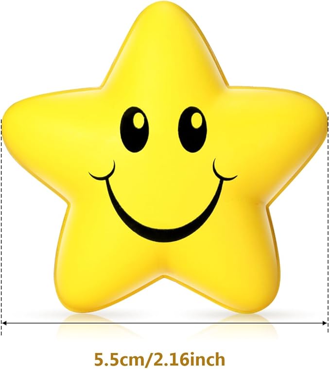 20 Pieces Star Smile Face Stress Balls Star Mini Foam Smile Ball Stress Relief Toy Mini Classroom Exchange Gifts Kids Toys for School Carnival Reward, Student Prizes, Party Bag Fillers
