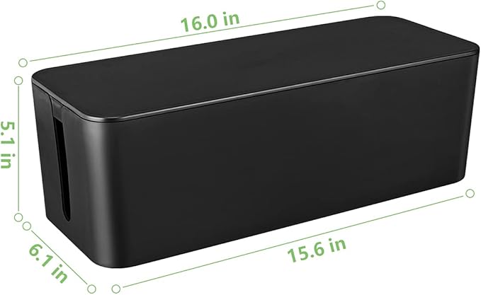 Cable Management Box, Large Cord Organizer Box to Hide Power Strip & Under Desk,TV Computer Wires Cable Organizer Hider Box with Cable Clips&Reusable Cable Ties for Home/Office(Black)