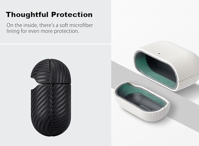 Leather Case - for AirPods 4 / AirPods 4 with Active Noise Cancellation Case Cover - Selected Skin-Friendly Leather, with Carbon Fibre Texture, Handmade Drop Protective Hard Cover - Black