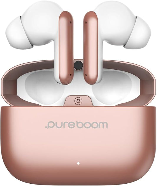PureGear PureBoom Orbs PRO Active Noise Cancelling Wireless Earbuds with Zinc Alloy Case for iPhone & Android, Wireless Charging, Immersive Sound, Reduce Noise, Stereo in-Ear Headphones (Rose Gold)