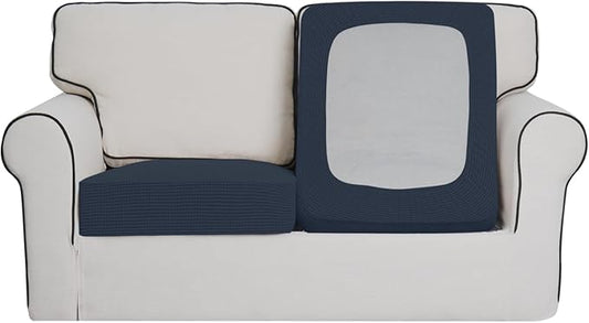 Easy-Going Stretch Individual Loveseat Couch Cushion Cover Sofa Cushion Furniture Protector Sofa slipcover Soft Flexibility with Elastic Bottom (2-Piece Loveseat Cushion Cover, Dark Blue)