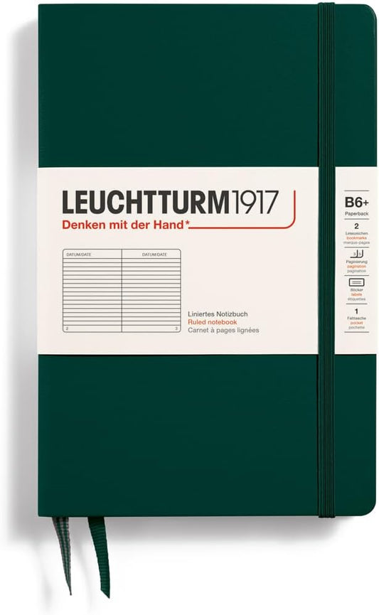 LEUCHTTURM1917 - Notebook Hardcover Paperback B6+ - 219 Numbered Pages for Writing and Journaling (Forest Green, Ruled)