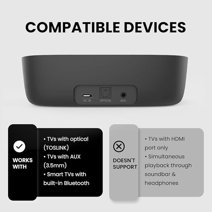 Avantree Ensemble - Wireless Headphones for TV Watching for Seniors with Clear Voice, Easy Setup & Charging Dock, 35H Play Time, Comfortable, Works with Optical, AUX & Bluetooth TVs