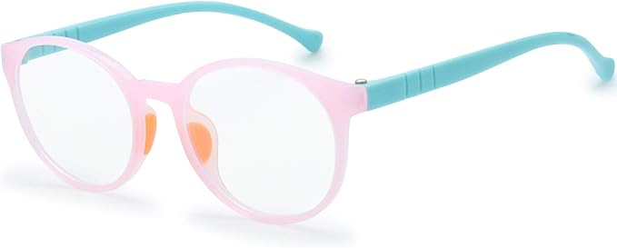 Kids Blue Light Blocking Glasses Silicone Flexible TR-90 Frame, Computer Gaming TV Phone Glasses for Boys Girls Age 3-14 (3-12 yr-Old, B0303 Pink, Blue)