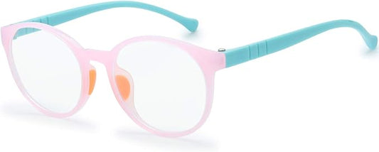Kids Blue Light Blocking Glasses Silicone Flexible TR-90 Frame, Computer Gaming TV Phone Glasses for Boys Girls Age 3-14 (3-12 yr-Old, B0303 Pink, Blue)