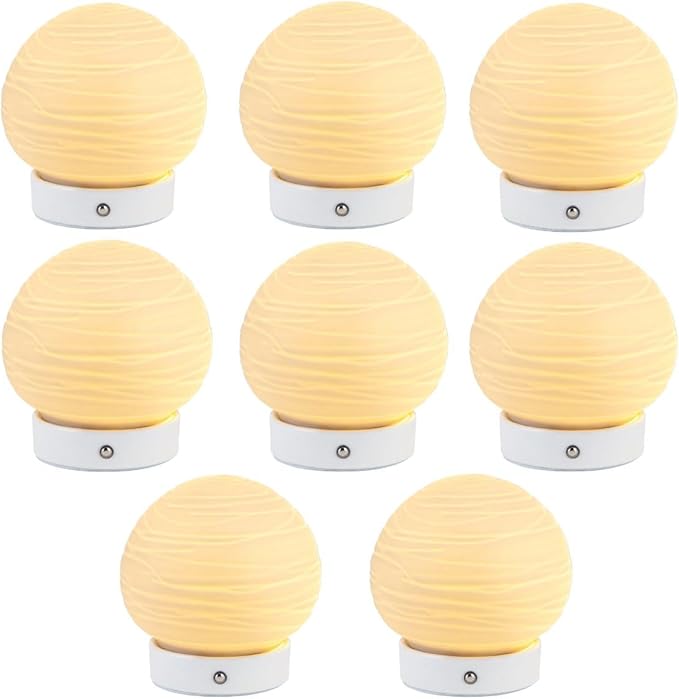 JHY DESIGN 8 Pack 3 Colors Bedside Rechargeable Table Lamp 6.5" H Translucent Ceramics Dimmable LED Touch lamp for Living Room Bedroom Cafe Outdoors Kids Room(Planet)