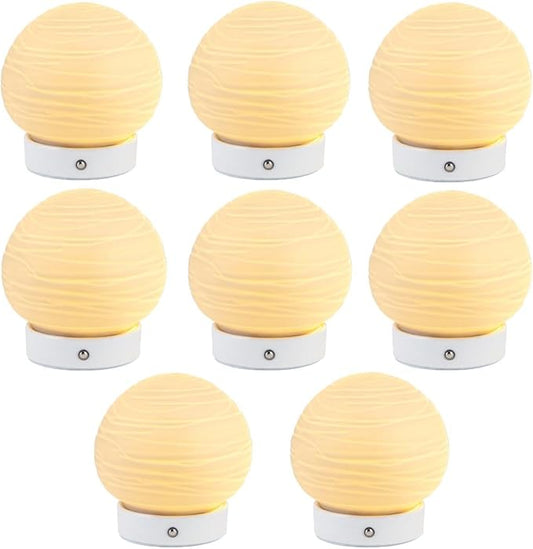 JHY DESIGN 8 Pack 3 Colors Bedside Rechargeable Table Lamp 6.5" H Translucent Ceramics Dimmable LED Touch lamp for Living Room Bedroom Cafe Outdoors Kids Room(Planet)