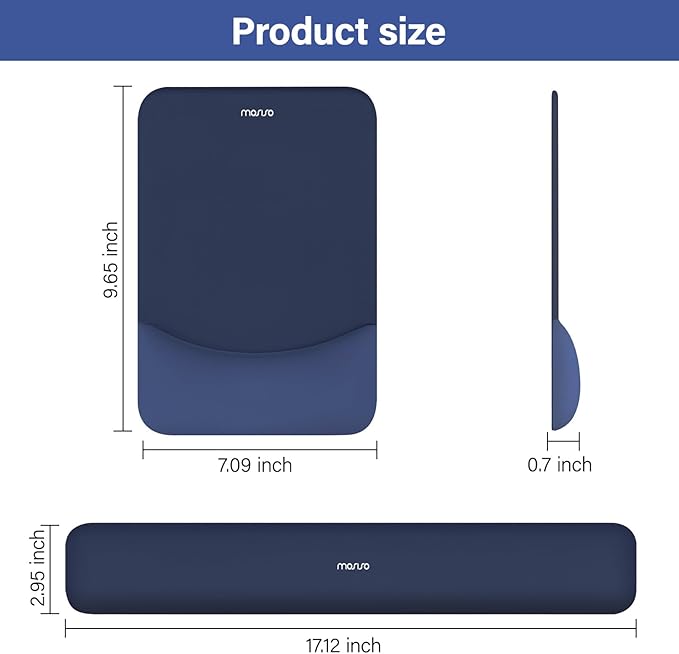 MOSISO Wrist Rest Support for Mouse Pad&Keyboard Set, Rectangular Ergonomic Mousepad Non-Slip Base Home/Office Pain Relief&Easy Typing Pad with Neoprene Cloth&Raised Curved Memory Foam, Navy Blue