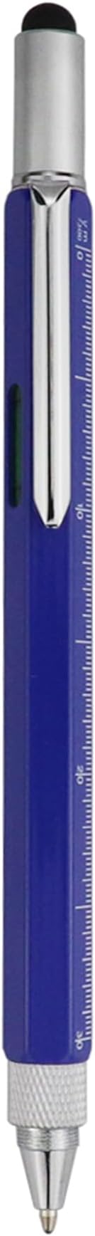 HeTaoCat Metal Multi-tool - 6-in-1 Stylus Pen with Screwdriver, Phillips & Flathead Bits, Ballpoint Pen, Stylus, Bubble Level, Ruler (Blue)