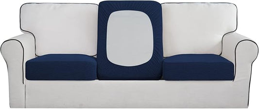 Easy-Going Stretch Individual Chair Couch Cushion Cover Sofa Cushion Furniture Protector Sofa slipcover Soft Flexibility with Elastic Bottom (3-Piece Sofa Cushion Cover, Navy)