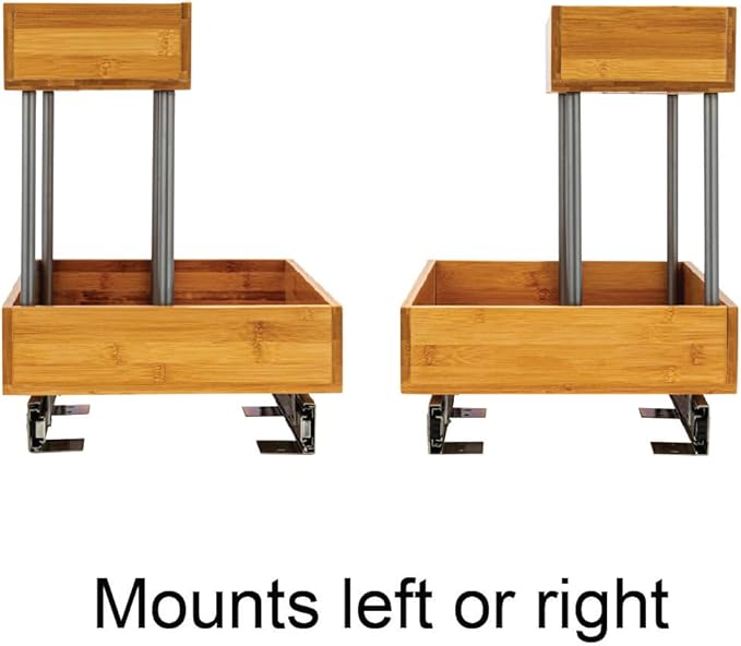 Household Essentials Glidez Steel and Bamboo Pull-Out/Slide-Out Storage Organizer for Under Sink or Cabinet Use - 2 -Tier Design - Fits Standard Size Cabinet or Shelf, Natural and Chrome