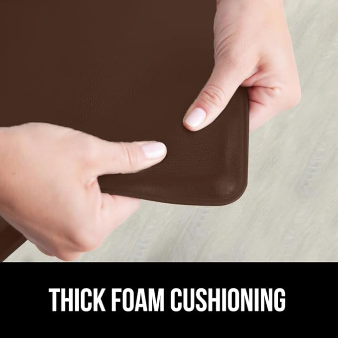 GORILLA GRIP 2 Pack Comfortable Cushioned Kitchen Mats for Floor, 17x24 + 17x48, Waterproof and Stain Resistant, 1/2 Inch Thick Soft Ergonomic Standing Desk Anti Fatigue Mat, Foam Supports Feet, Brown