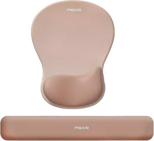 MOSISO Wrist Rest Support for Mouse Pad&Keyboard Set, Ergonomic Mousepad with Concave Curved Memory Foam, Non-Slip Base Pain Relief Comfortable Rectangular Easy Typing Pad for Home/Office, Brown