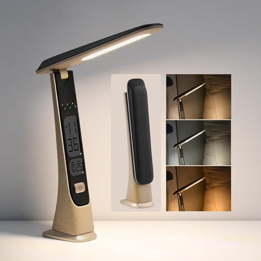 WILIT Rechargeable Lamps Cordless Table Lamp, Foldable Portable Desk Lamp, Battery Operated Lights with Stepless Brightness&Time Display for Home Office, Book Lights, Desk Accesories, Tea White