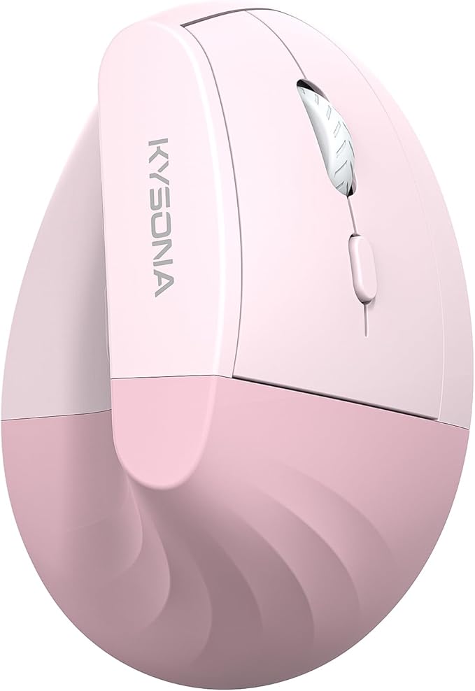 EM18 Wireless Ergonomic Vertical Mouse, Ergo Design, Bluetooth Cordless Mouse, Silent Click, 5-Level Adjustable DPI, Carpal Tunnel Mice for Computer, PC, Mac, Laptop, Pink
