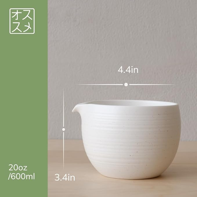 WENSHUO Matcha Whisk Set, Ceramic Matcha Bowl & Whisk Holder, Bamboo Accessory, Modern Design (Matte White, Pouring Spout)