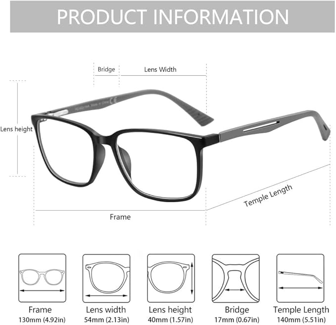 BLUEMOKY Blue Light Reading Glasses for Men，Sport Square Frame Readers, Anti Glare Computer Glasses