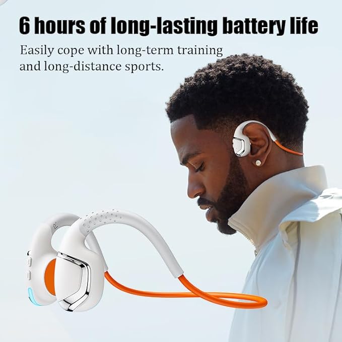 Orange Bone Conduction Running Headphones IPX7 Waterproof for Swimming 32G Music Memory 360°ACS Panoramic Sound Bluetooth 5.3 Open-Ear Headphones for Sports, Cycling, Driving
