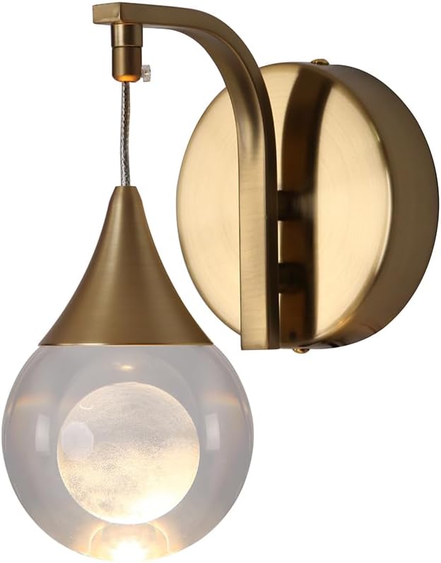 Moon Wall Sconce Indoor, Crystal Sconce Wall Lighting Modern, Dimmable LED Wall Light for Bedroom Bathroom Living Room Vanity Dining Room, Brass