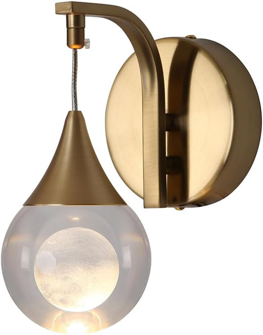 Moon Wall Sconce Indoor, Crystal Sconce Wall Lighting Modern, Dimmable LED Wall Light for Bedroom Bathroom Living Room Vanity Dining Room, Brass