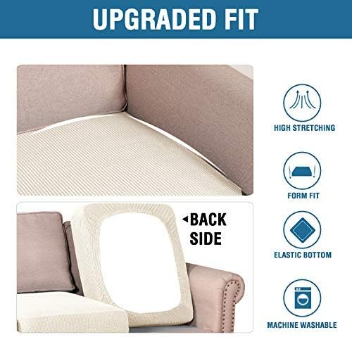 H.VERSAILTEX High Stretch Individual Seat Cushion Covers Sofa Slipcovers Couch Cushion Covers Sofa Covers Featuring Jacquard Textured Twill Fabric (3 Pack for 3 Cushion Sofa, Natural, Large)