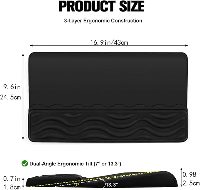 Keyboard Wrist Rest, Mouse Pad Set with Ergonomic Tilted, Memory Foam Pad for Pain Relief, Wrist Rest for Computer Keyboard, Comfortable Typing Support for Office, Home & School, Black