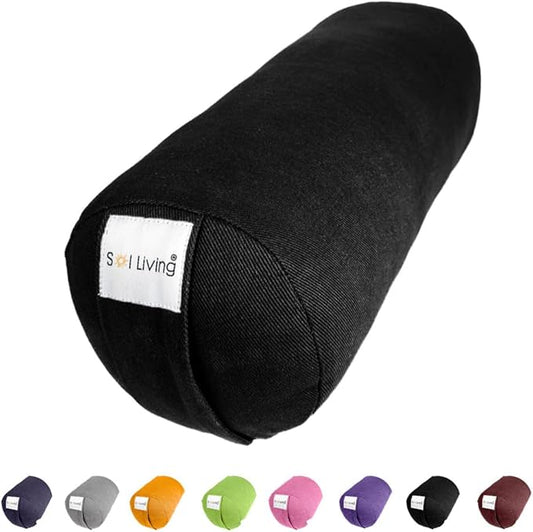 Sol Living Yoga Bolster Pillow for Restorative Meditation - 100% Cotton Cylindrical Cushion with Washable Cover for Balance Support in Asana Poses