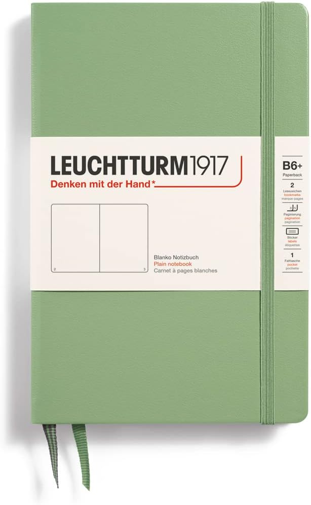 LEUCHTTURM1917 - Notebook Hardcover Paperback B6+ - 219 Numbered Pages for Writing and Journaling (Sage, Plain)