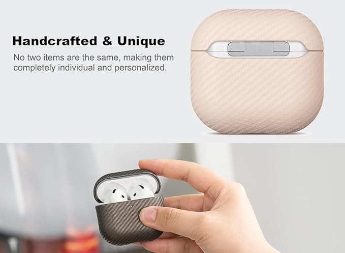 Leather Case for AirPods 4 / AirPods 4 with Active Noise Cancellation Case Cover - Selected Skin-Friendly Leather, Carbon Fibre Texture, Handmade Drop Protective Hard Cover - Pearl White