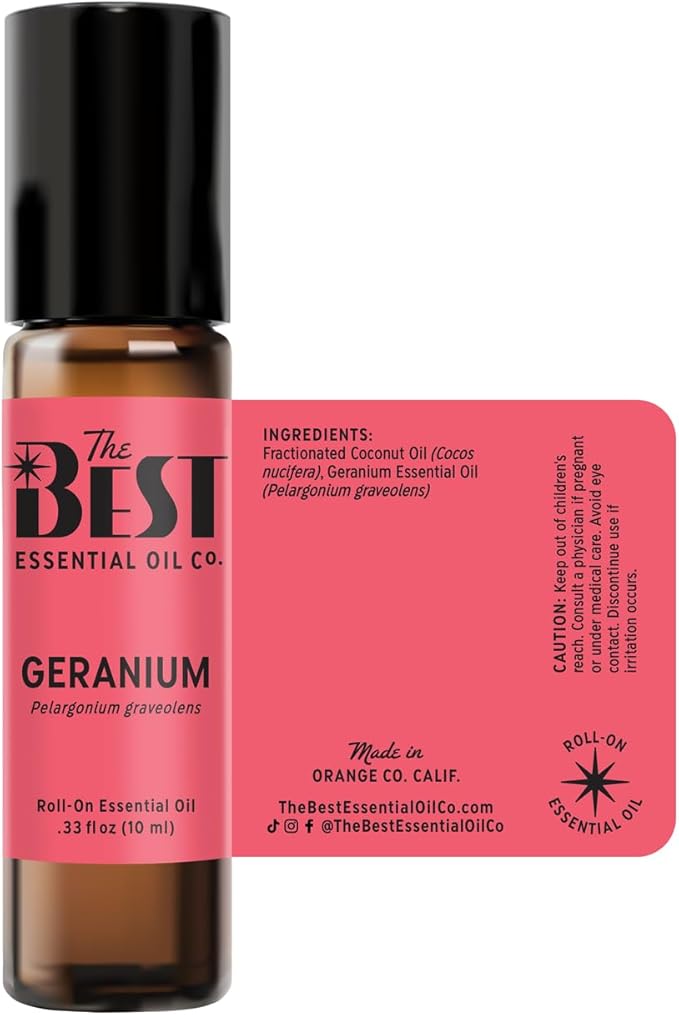 The Best Geranium Essential Oil Roll-On- Premium Grade- Pre-Diluted in Coconut Oil- Ready to Use- 10 ml (.33 fl oz)