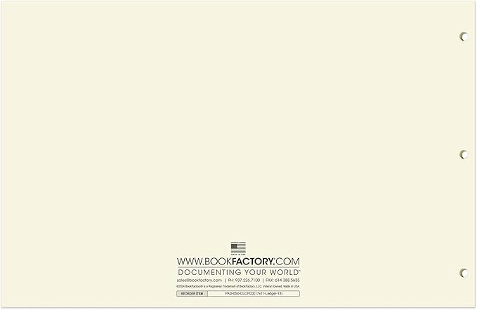 BookFactory Ledger Pad Large 13 Column Accounting Ledger Columnar (Thirteen Columns) Pads - 17'' x 11'', 50 Pages, Notepad Landscape Format (PAD-050-CLCPD3(17x11-Ledger-13)-AX)