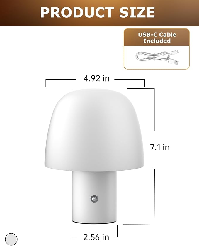 Portable LED Table Lamp, Cordless Desk Lamp Rechargeable, 3-Color Touch Stepless Dimming Night Light for Bedroom/Children's Room/Terrace/Dining Room/Cafe (White)
