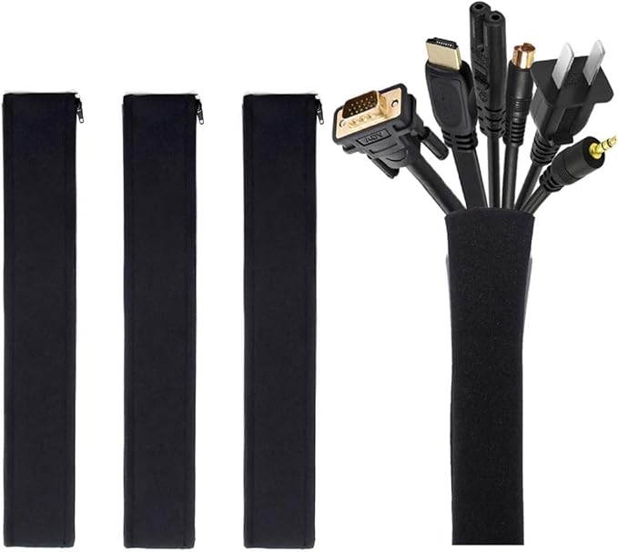 JOTO 4 Pack Cable Management Sleeve, 19-20 Inches Cord Organizer System with Zipper for TV Computer Office Home Entertainment, Flexible Cable Sleeve Wrap Cover Wire Hider System -Black