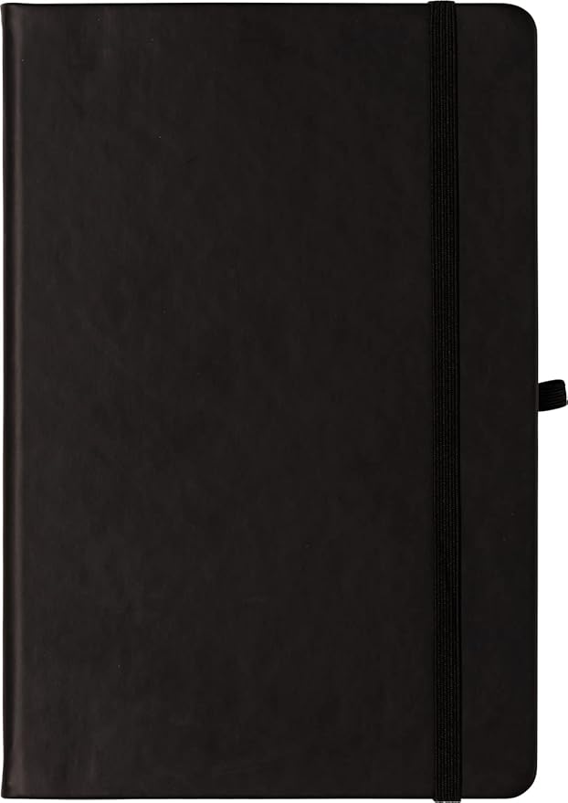 Eccolo Hardbound Writing Journal, Cool Jazz, 192 Pages of White Lined Paper with Elastic Band Closure, Lay Flat Design, Interior Gusset Pocket and Double Bookmarks (Black, 5.75-x-8.5 Inches)