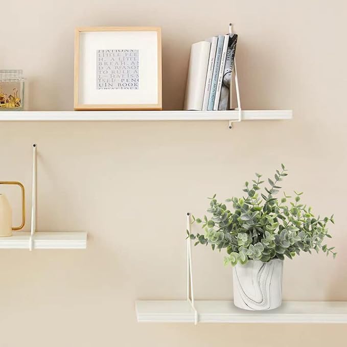 Hollyone Mini Artificial Potted Plants Fake Plants in Marble Pots, 1Pcs Plastic Eucalyptus Greenery Faux Plants for Home Office Desk Room Centerpiece Shelf Décor