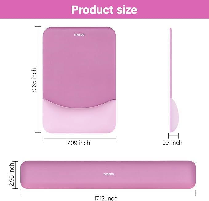 MOSISO Wrist Rest Support for Mouse Pad&Keyboard Set, Rectangular Ergonomic Mousepad Non-Slip Base Home/Office Pain Relief&Easy Typing Pad with Neoprene Cloth&Raised Curved Memory Foam, Rose Red