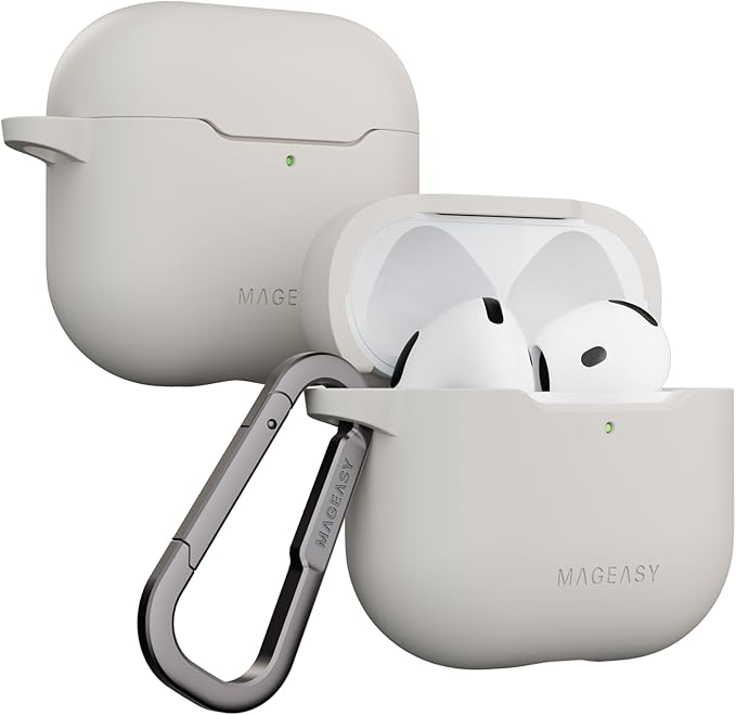 MAGEASY Designed for AirPods 4 Case - Shockproof Protective Case for AirPods 4, Stain-Resistant, Smooth & Skin-Friendly, Support Wireless Charging - Skin (Starlight White)