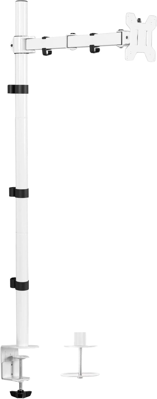 VIVO Extra Tall Single Monitor Desk Mount Stand with 39 inch Pole, Features Full Adjustability - Tilt and Articulation, Holds 13 to 32 inch Screens up to 10kg with VESA Mounting, White, STAND-V011W