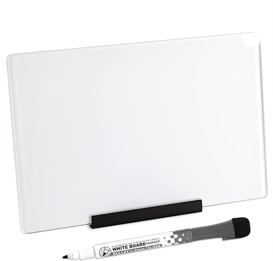 Glass Dry Erase Desktop Doodle Board with Stand and Fine-Tip Marker (White, 6" x 9")