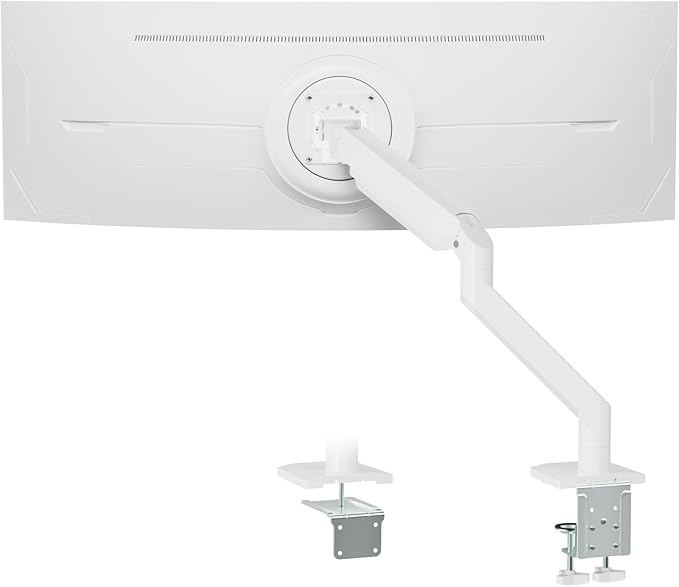 White Monitor Arm for 17”-57” Screens up to 55lbs, Premium Aluminum Ultrawide Monitor Mount for Samsung 49” Odyssey G9 and LG, VESA 75/100mm