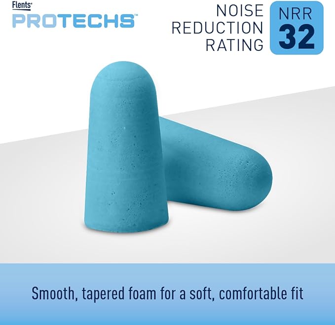 Flents Protechs Foam Ear Plugs for Sleeping, Snoring, Traveling, Concerts, Construction & Studying, Ultra Soft & Comfortable, Blue, 50 Pairs, NRR 32 Hearing Protection for Loud Noise