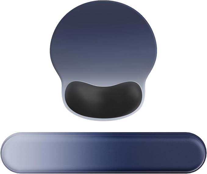 Ergonomic Mouse Pad Wrist Support Set, Memory Foam Keyboard Wrist Rest Set, Keyboard Pad, Non-Slip Base Mousepad（Gradient Blue Black Set）