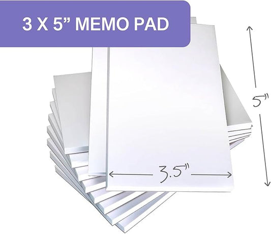NextDayLabels Note Pads - 10 Pack of 50 Sheet Pads (3 x 5 Inches, White, Minimalist Style)